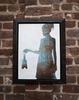 Hidden Places, painting of woman with lantern by Megan Aline, framed