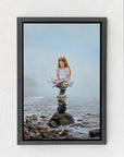 Well Balanced, balancing rocks painting by Robert Lange, framed